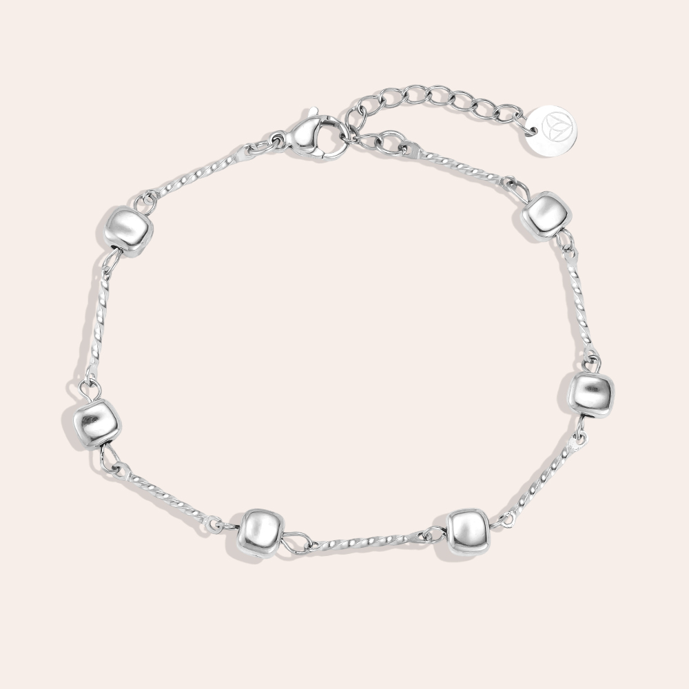 Stainless steel bracelet, 17 cm, with small square details