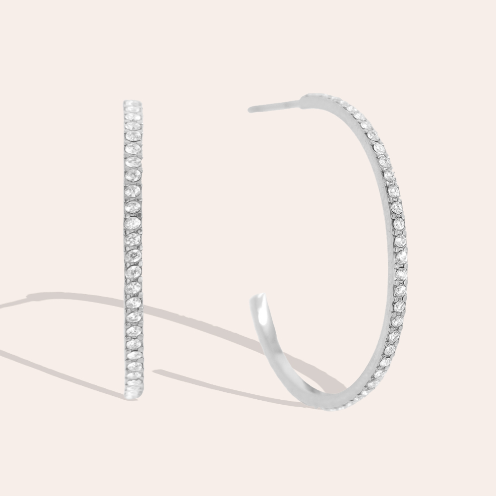 Stainless steel earrings 30mm Simple Diamond Half Hoop