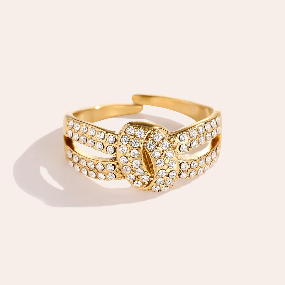 Stainless steel ring, adjustable, with double zirconia and a knot