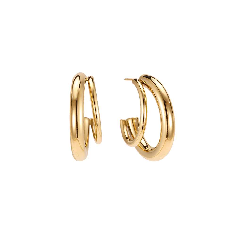 Stainless steel earrings, 25mm, two half-hoops  