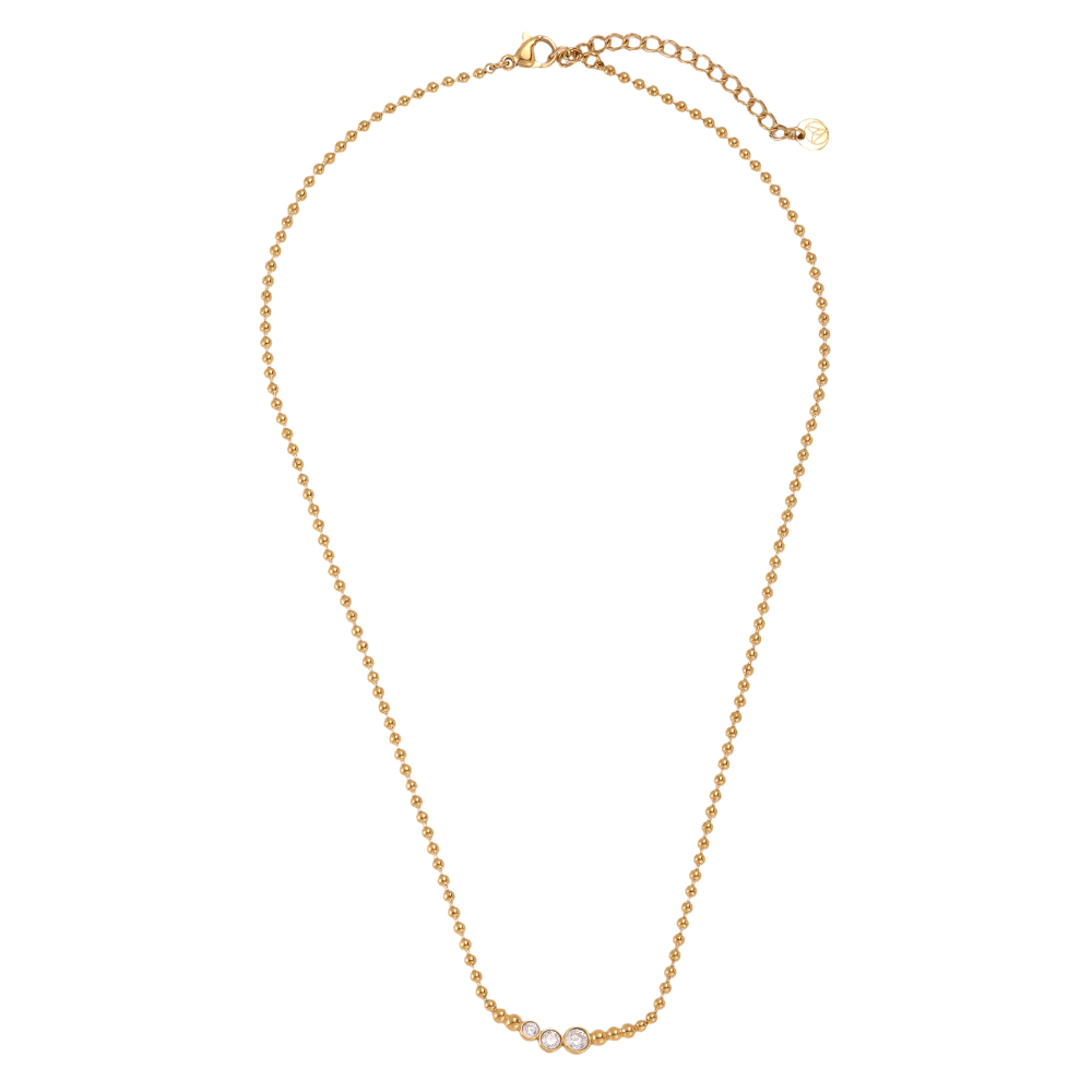 Stainless steel necklace, 40 cm, dot chain with cubic zirconia