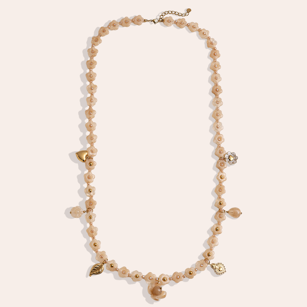 Stainless steel necklace 90cm resin flower necklace with charms
