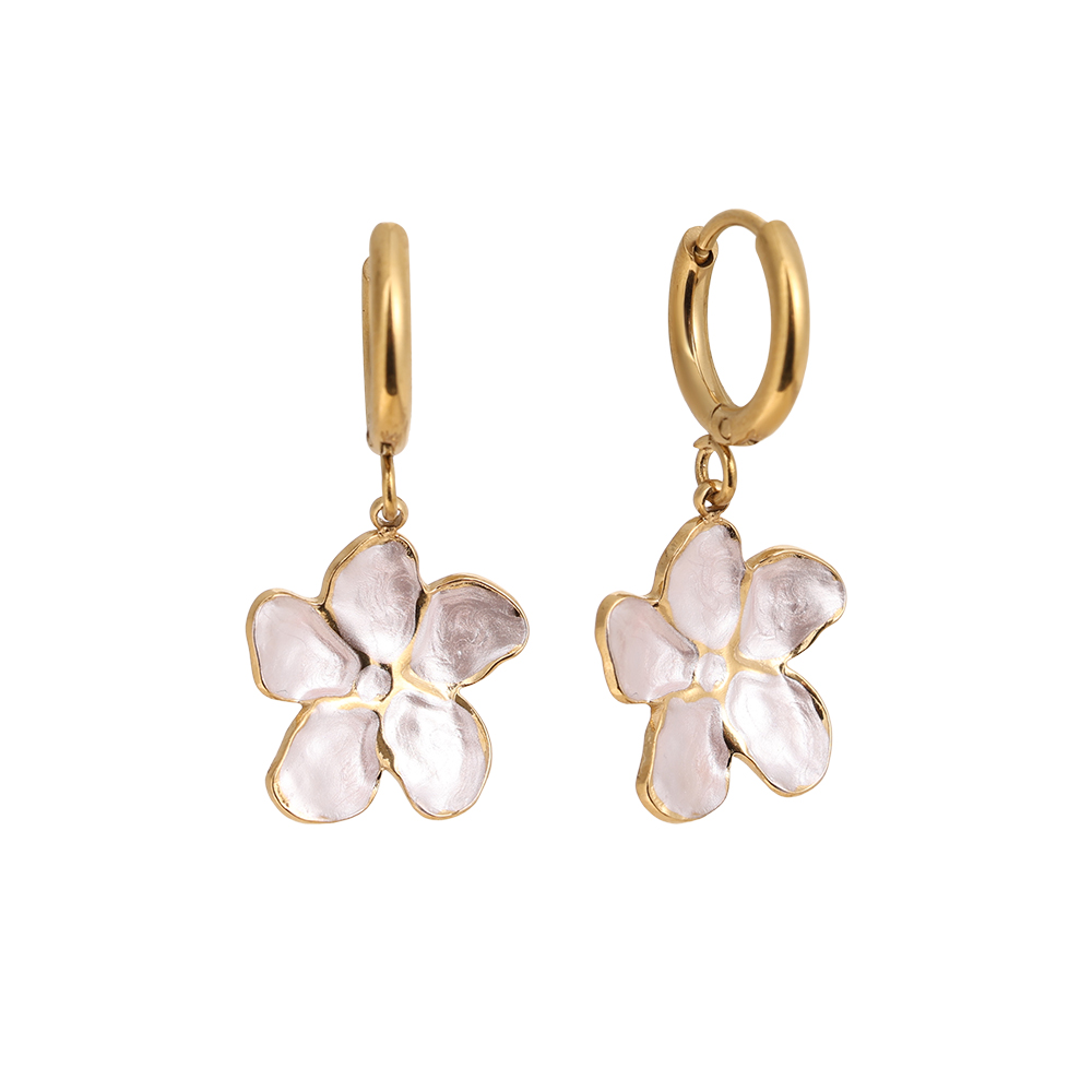 Stainless steel earrings 1.2*3cm white flowers