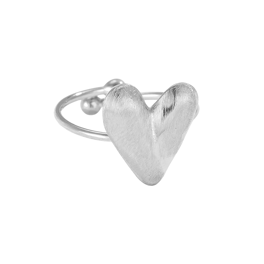 Stainless steel ring with adjustable matt heart