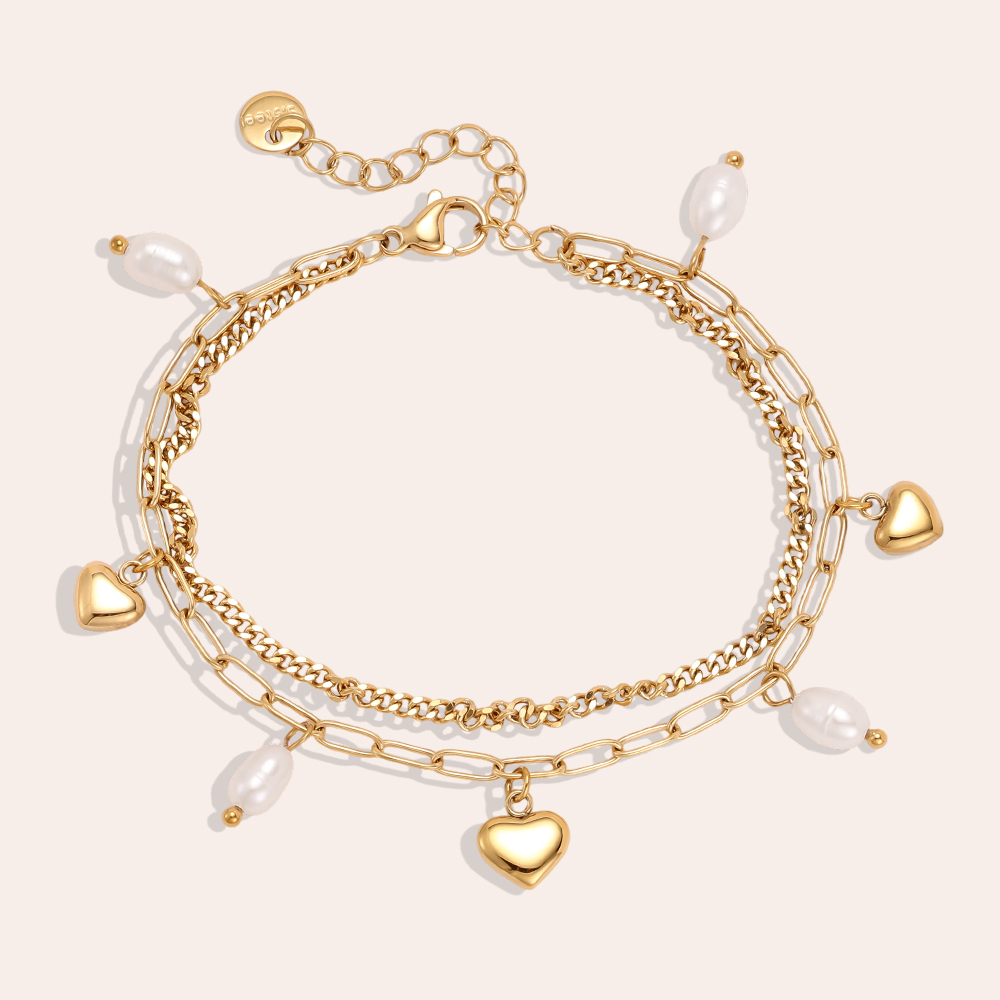 Stainless steel bracelet, 17 cm, with heart-shaped freshwater pearls