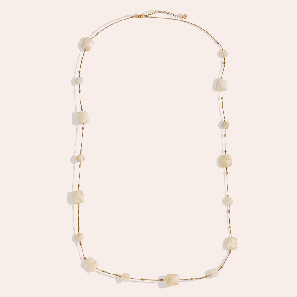 Stainless steel necklace 90cm resin cubes and beads