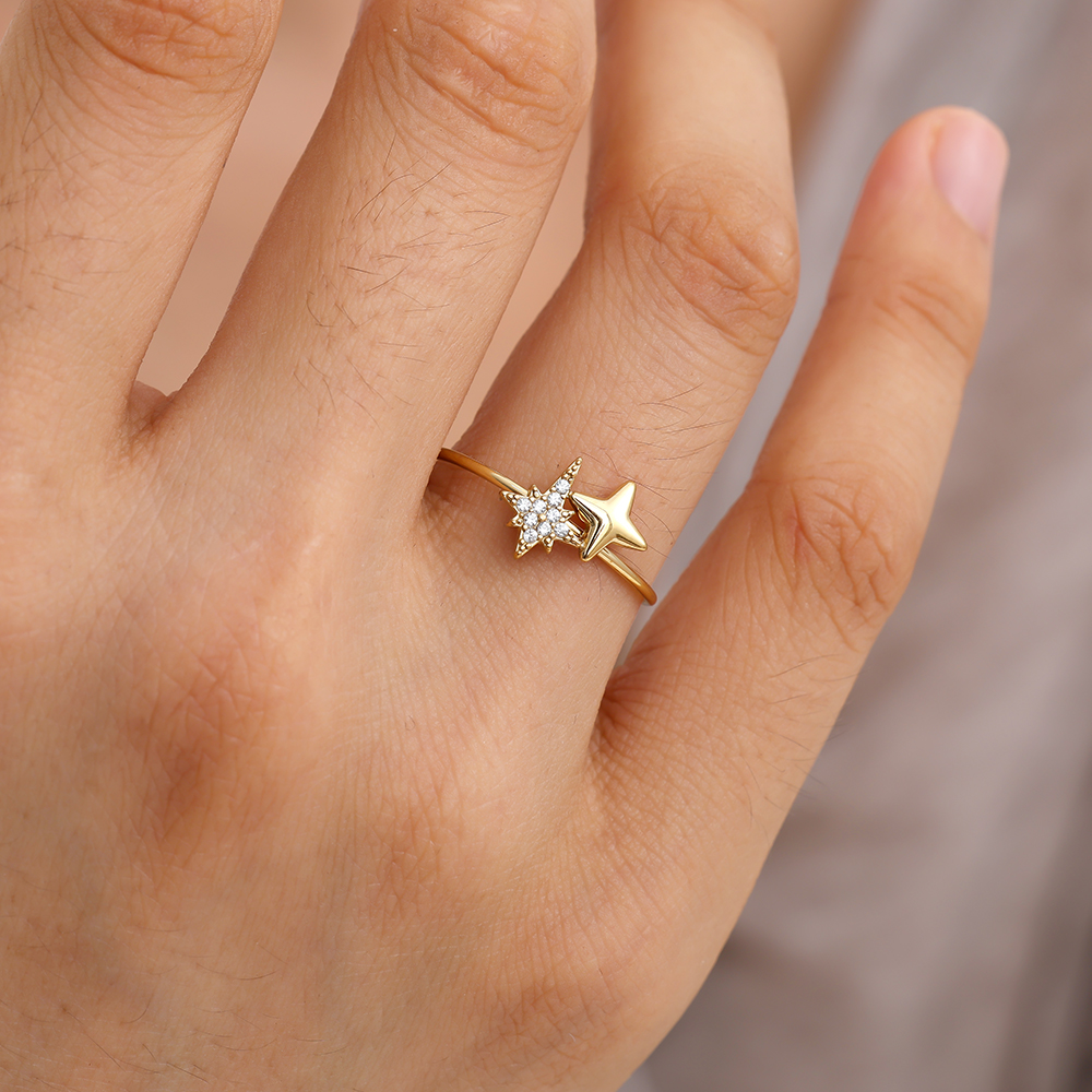 Stainless steel ring Two Sharp Stars
