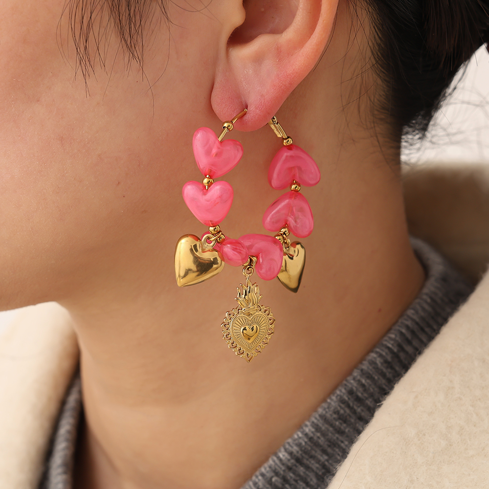 Stainless steel earrings 65mm Acrylic Hearts Hoop