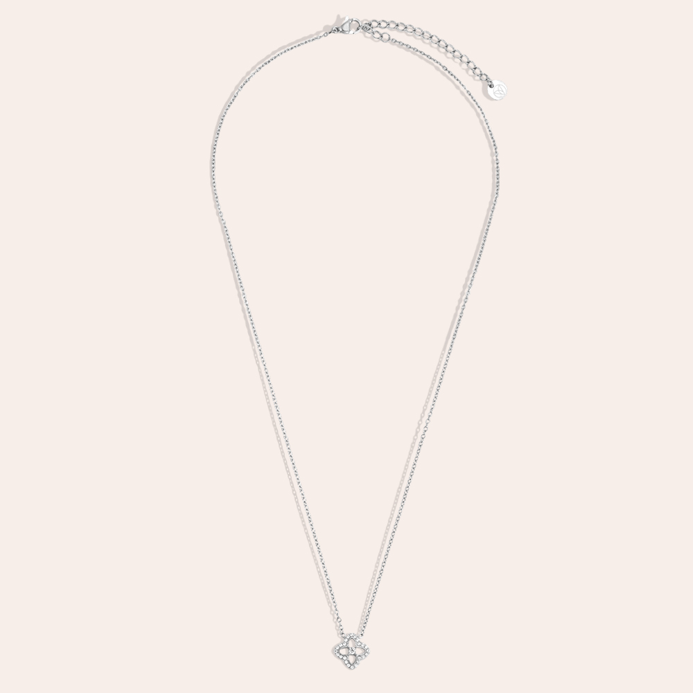 Stainless steel necklace, 40 cm, with delicate cubic zirconia shamrock