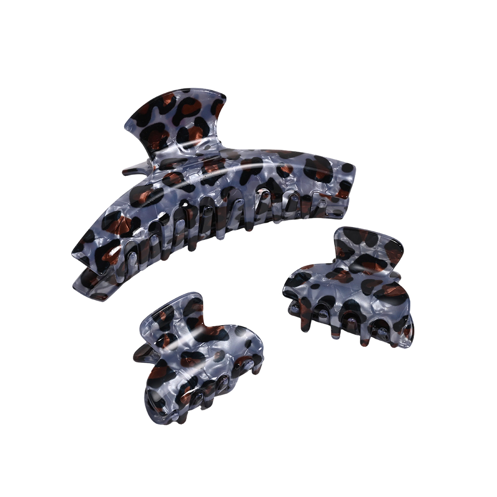 Set of 3 grey leopard-print hair clips     