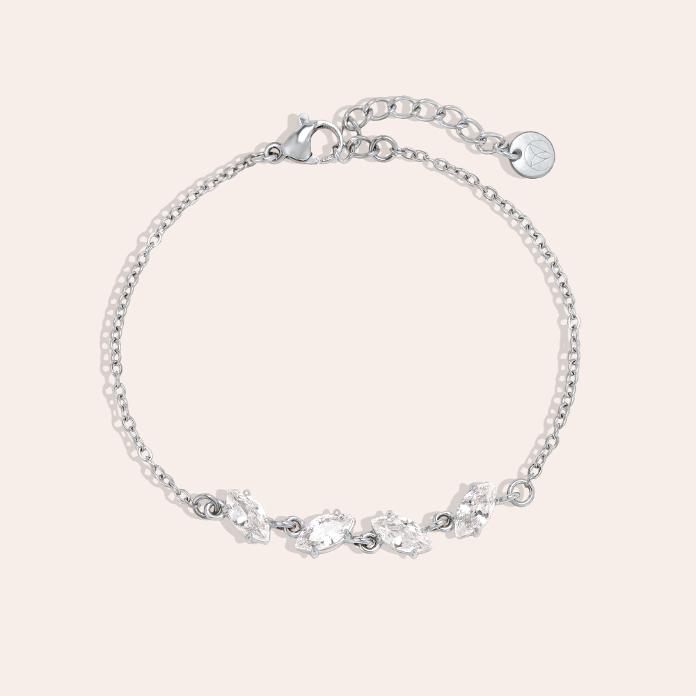Stainless steel bracelet, 17 cm, with four cubic zirconia stones