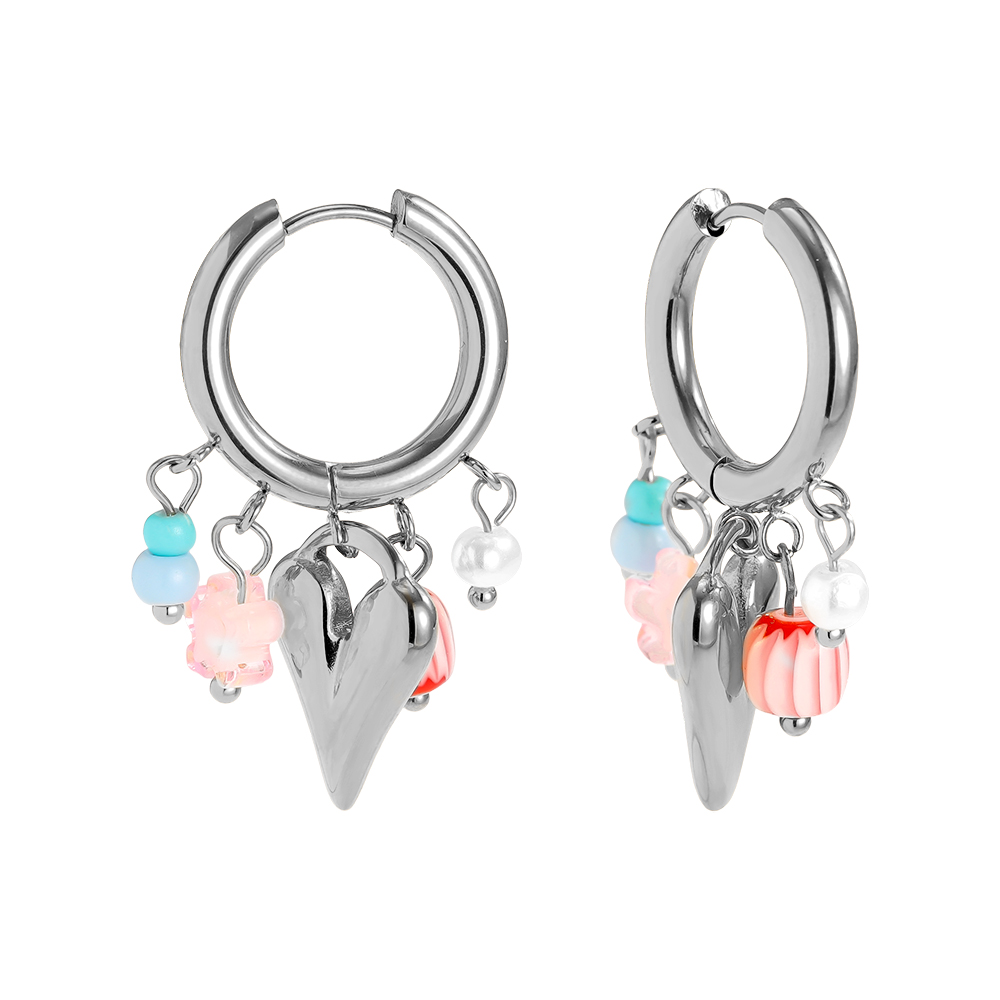 Stainless steel earrings 37*21mm Colourful heart acrylic freshwater pearls