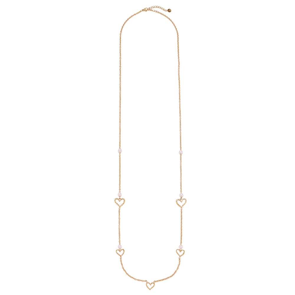 Stainless steel necklace, 95 cm, open heart beads