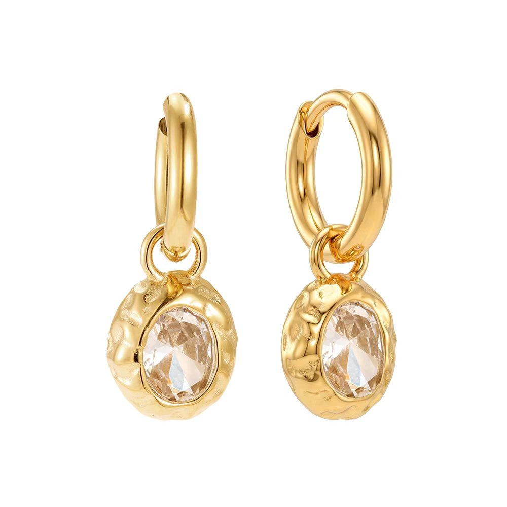 Stainless steel earrings, 28 mm, vintage cubic zirconia