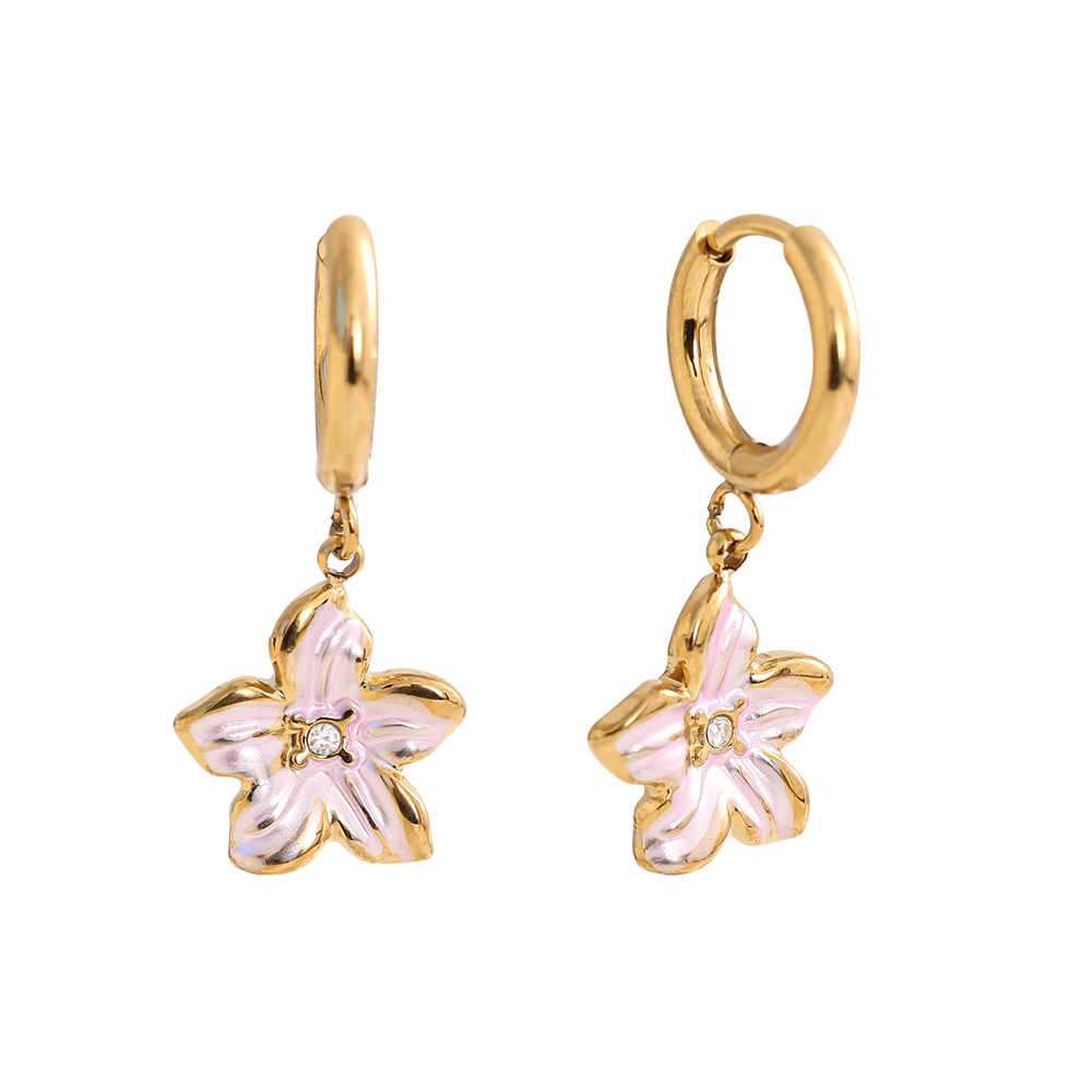 Stainless steel earrings 1.2*2.6cm pink flowers