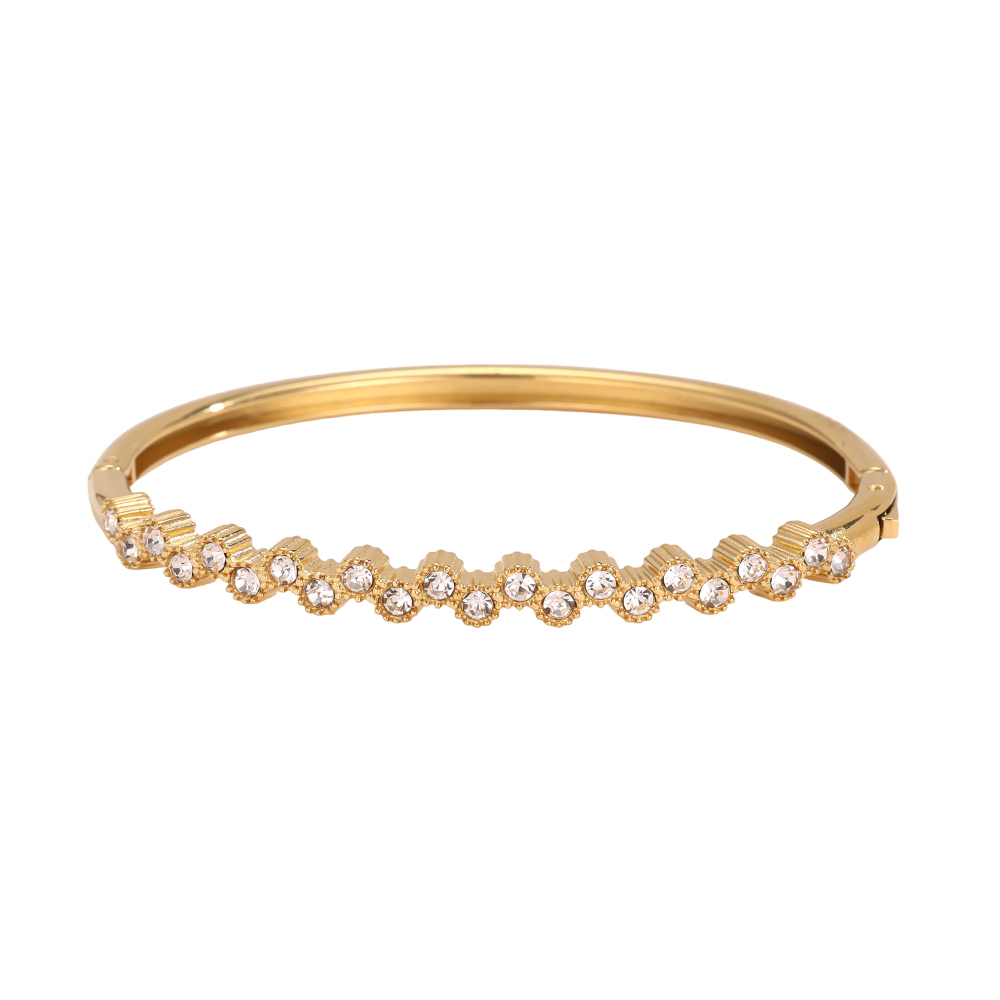 Stainless steel bangle, 6 cm, featuring many elegant, sparkling cubic zirconia stones  