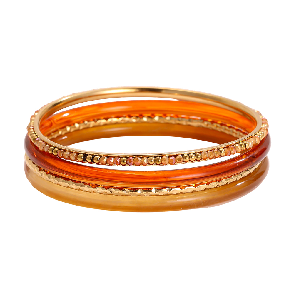 Stainless steel bangle set 6.5cm width 4 pieces acrylic 