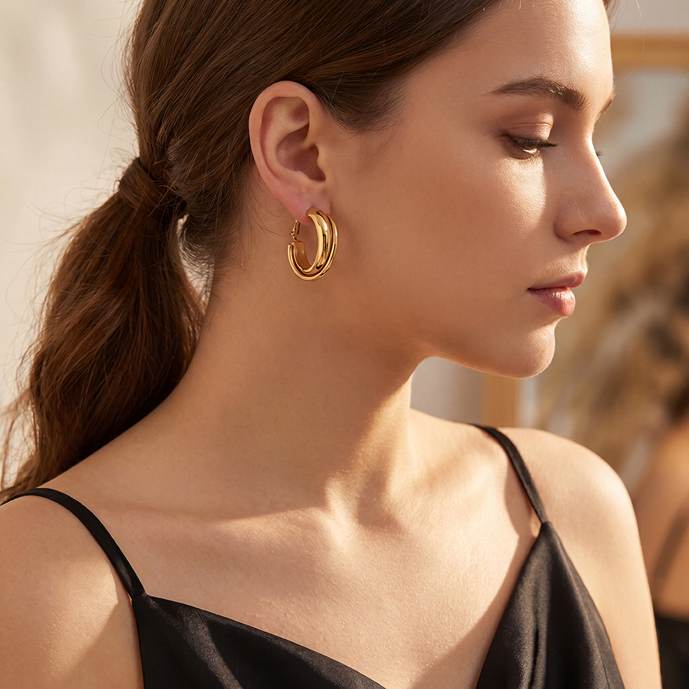 Stainless steel earrings, 3.5 cm hoops
