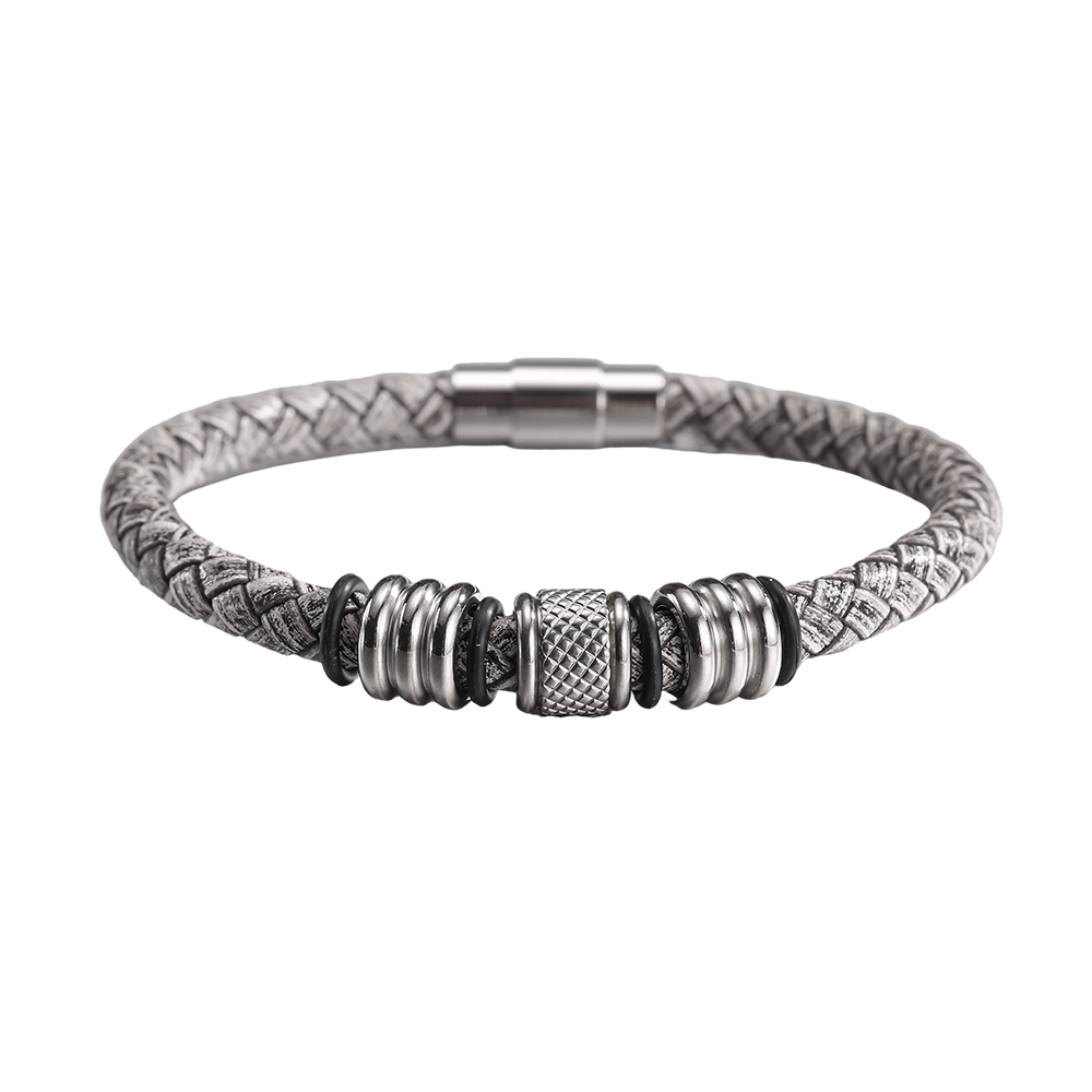  Stainless steel bracelet with PU strap – classic plaited design
