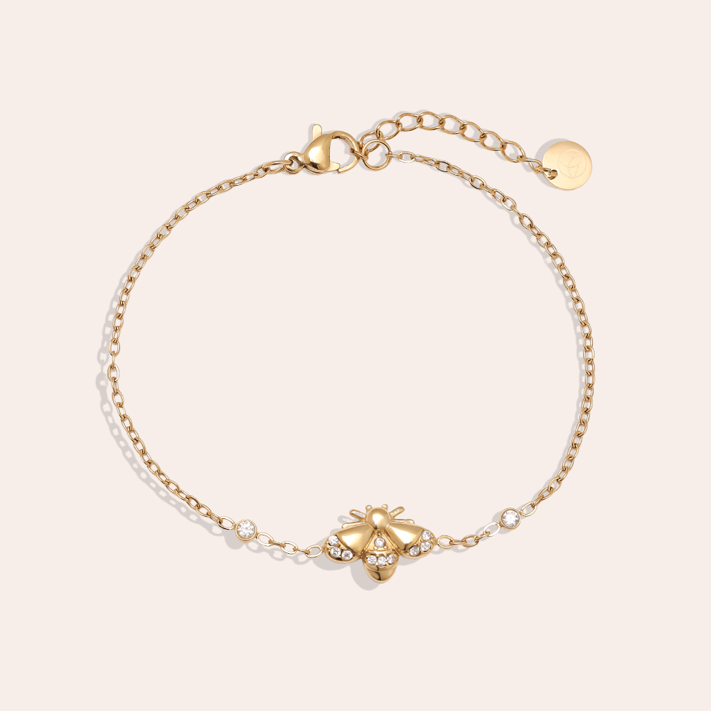Stainless steel bracelet 17cm rhinestone bees