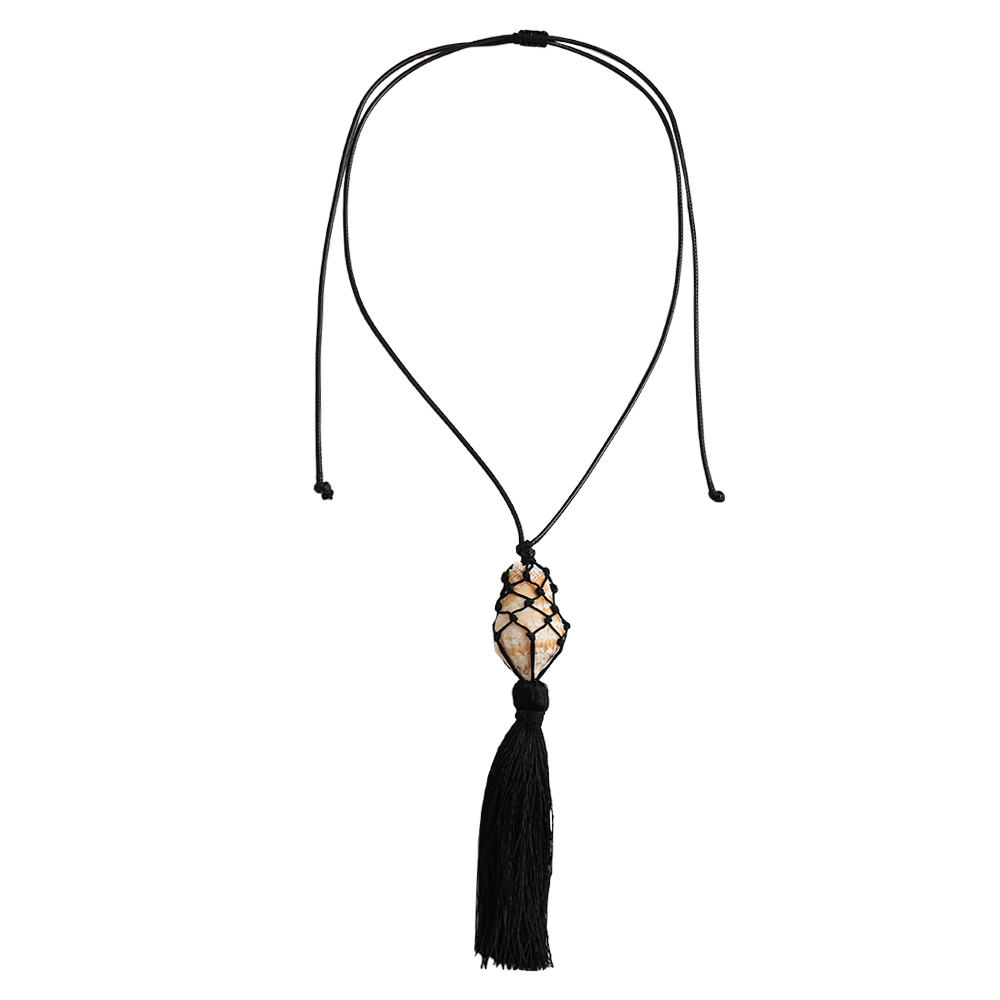 90cm shells in net and tassels polyester cord necklace