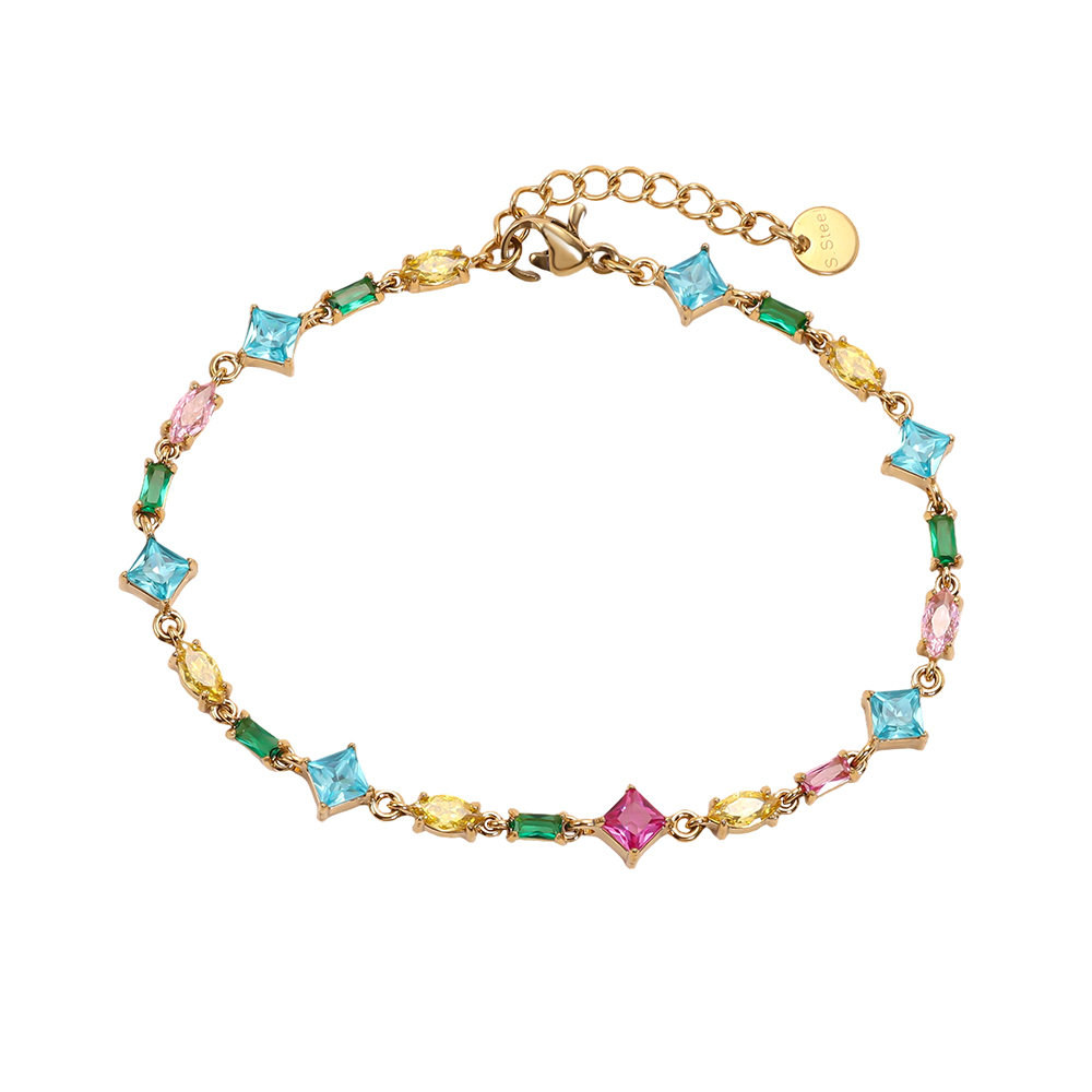 Stainless steel bracelet, 17 cm, with a variety of cubic zirconia chains