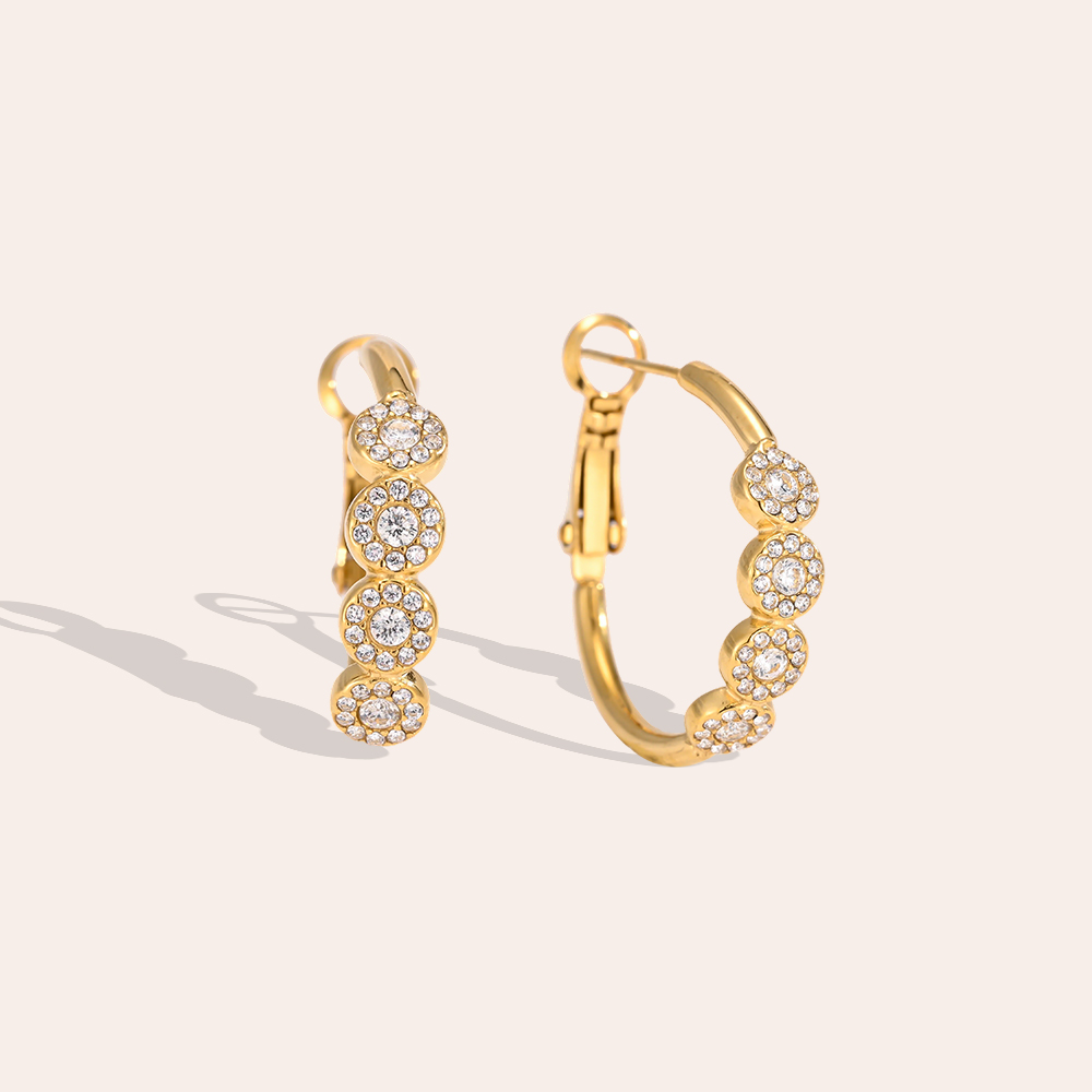 Stainless steel earrings, 24 mm, with four sparkling cubic zirconia stones