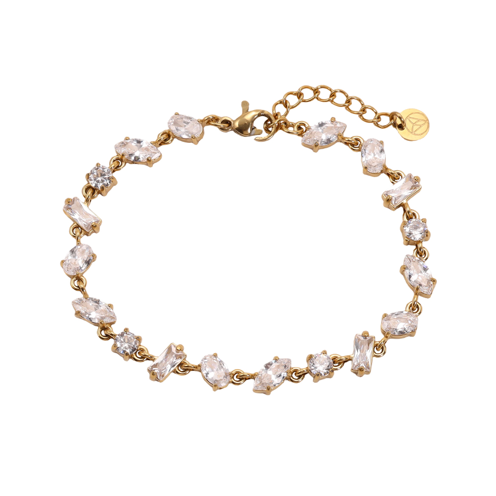 Stainless steel bracelet, 17cm, in various shapes with sparkling cubic zirconia     