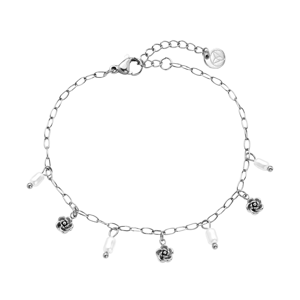 Stainless steel bracelet 17cm Mini Flower And Pearl