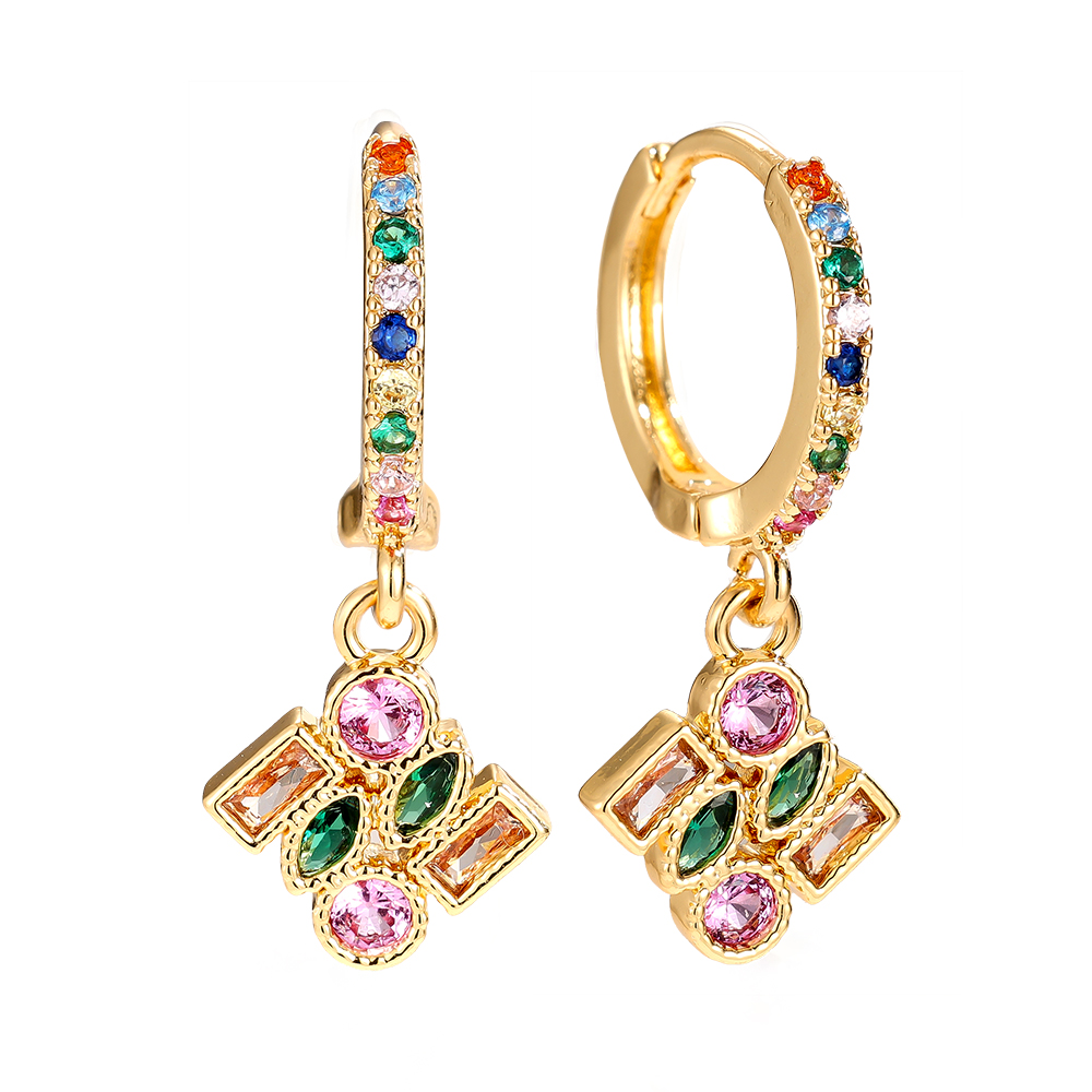 Gold-plated earrings 2.5cm Combined Cubes Diamond