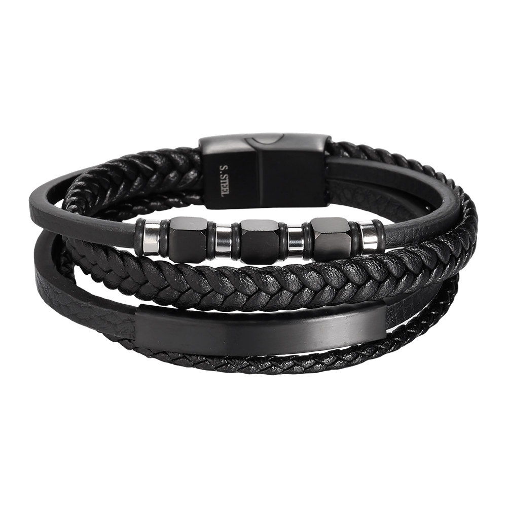 Stainless steel bracelet with multi-layered PU braided sheath
