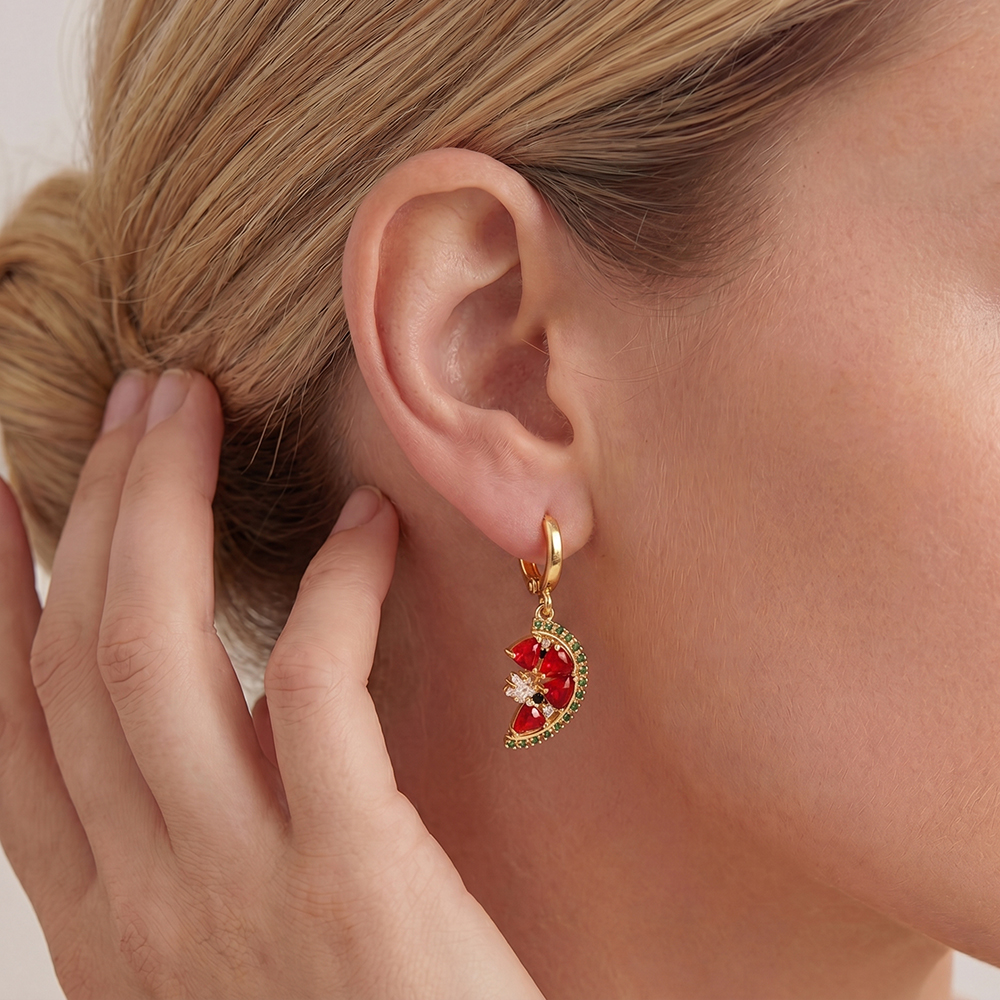 Gold-plated earrings 22mm zirconia watermelon