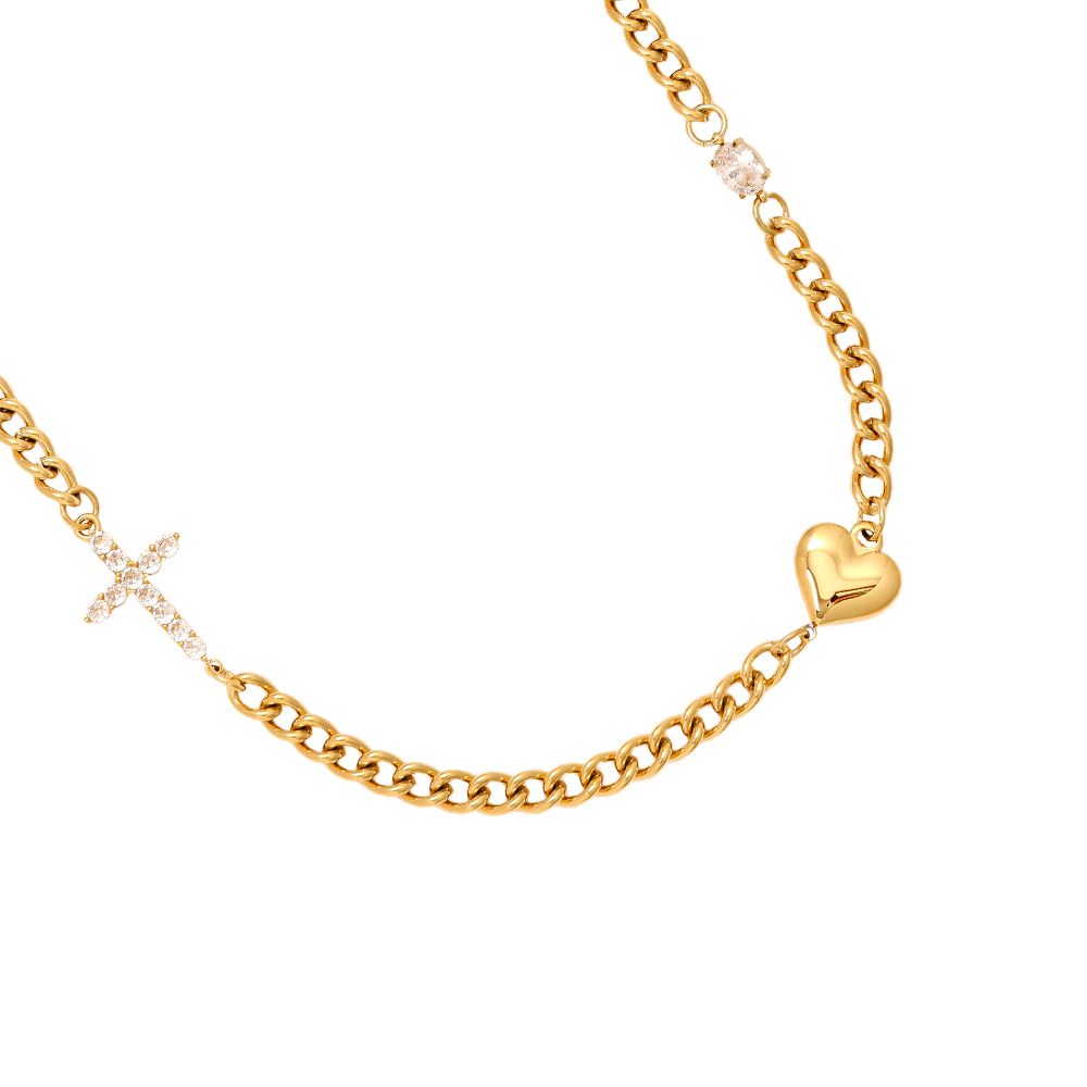 Stainless steel necklace 45cm Heart And Diamond Cross
