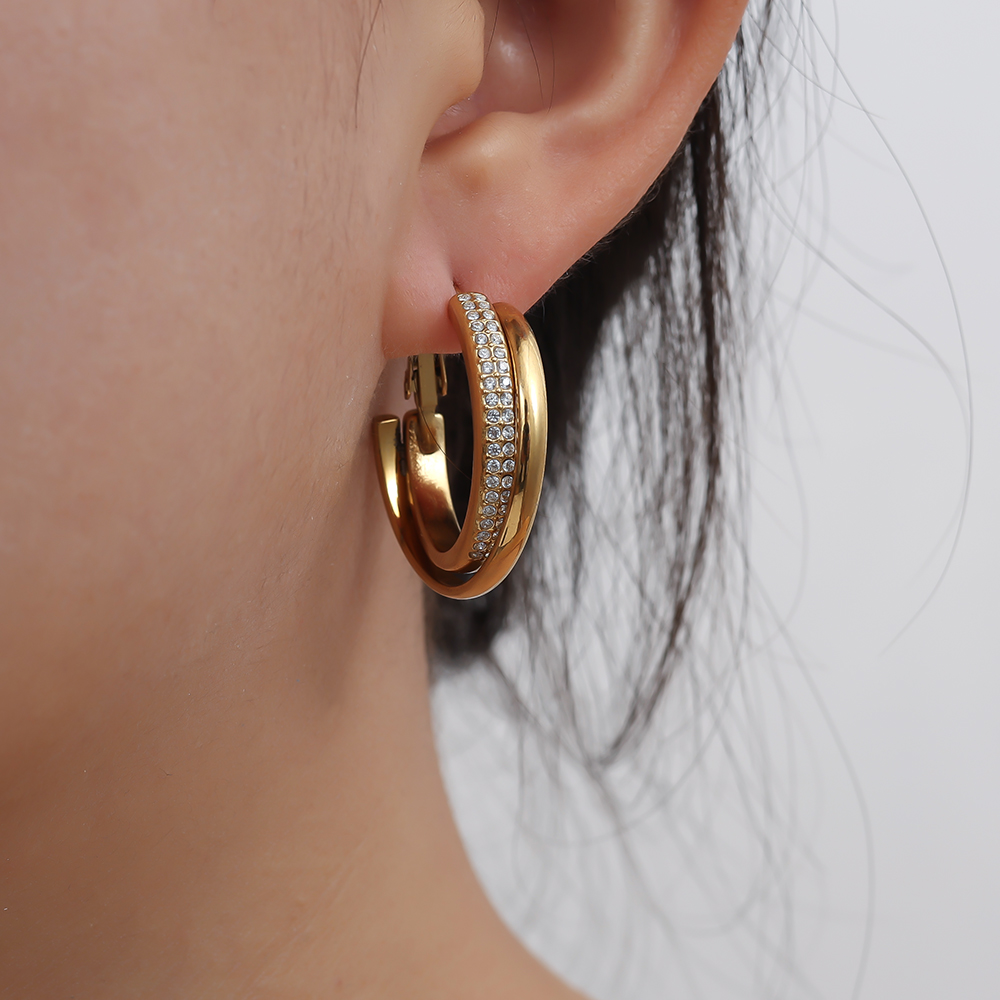 Stainless steel earrings 3cm Fine Diamond Hoop