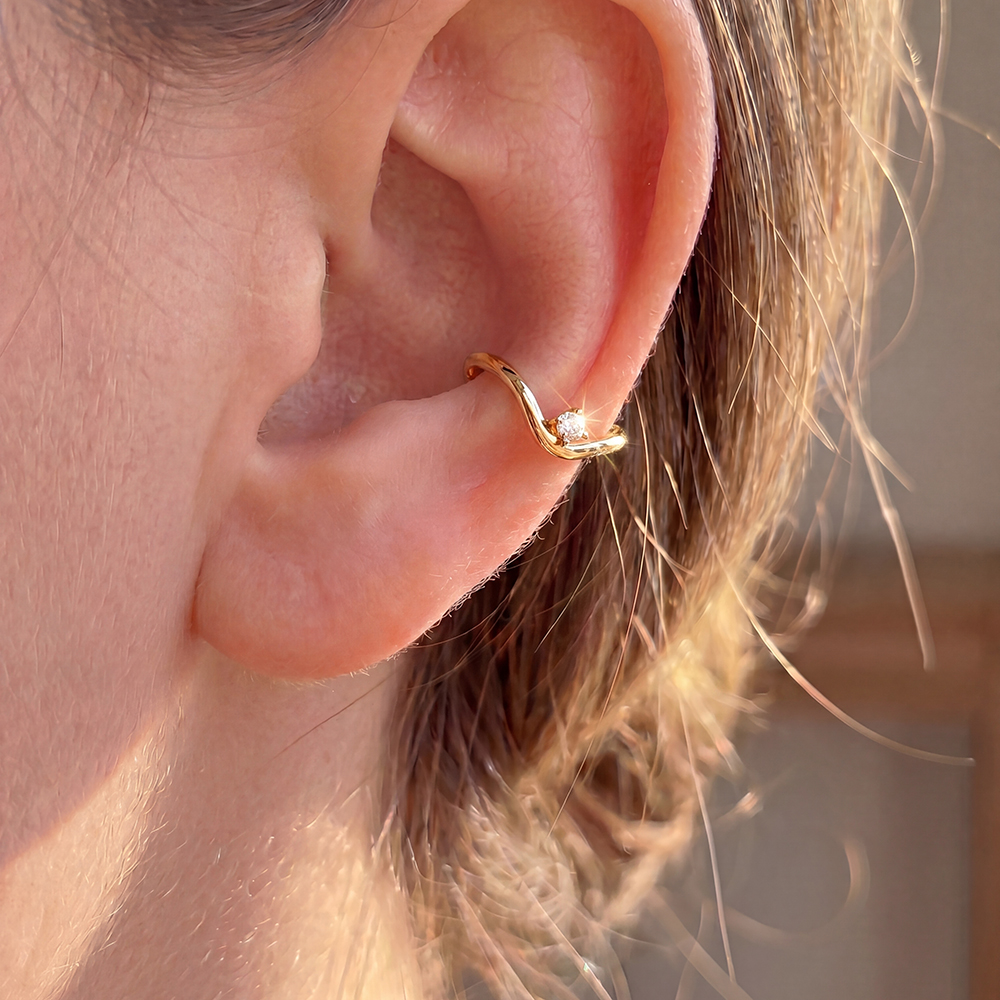 Gold-plated ear cuffs 15mm Small drop zirconia