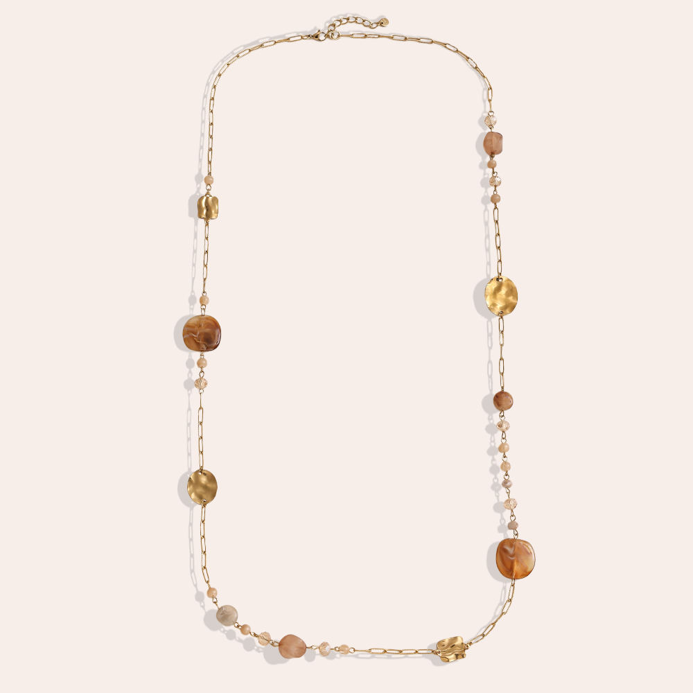 Stainless steel necklace 101cm crystal platelet and gold platelet
