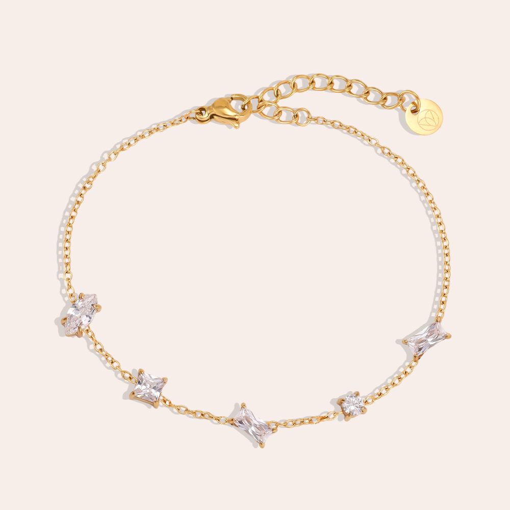 Stainless steel bracelet, 16 cm, featuring a variety of cubic zirconia stones