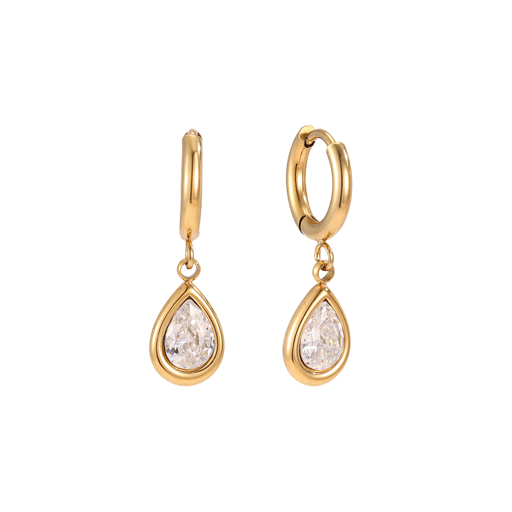 Stainless steel earrings, 23mm teardrop-shaped cubic zirconia