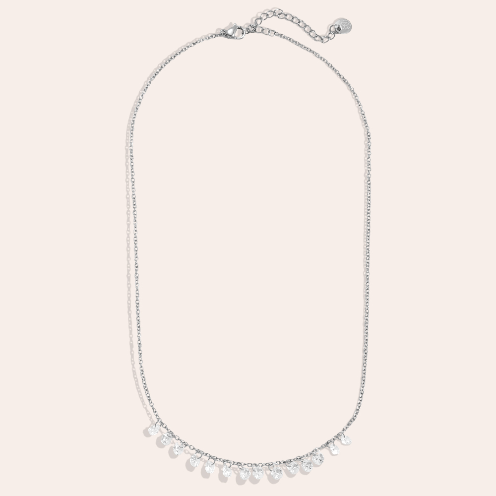 Stainless steel necklace 40cm many round zirconia    