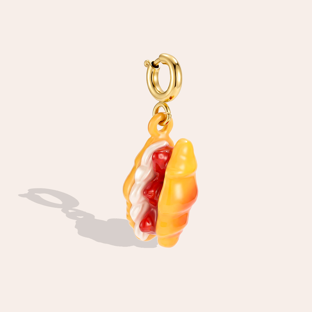 Stainless steel pendant 25mm hot dog with spring clasp