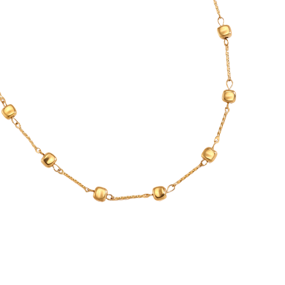 Stainless steel necklace, 42 cm, with small square details