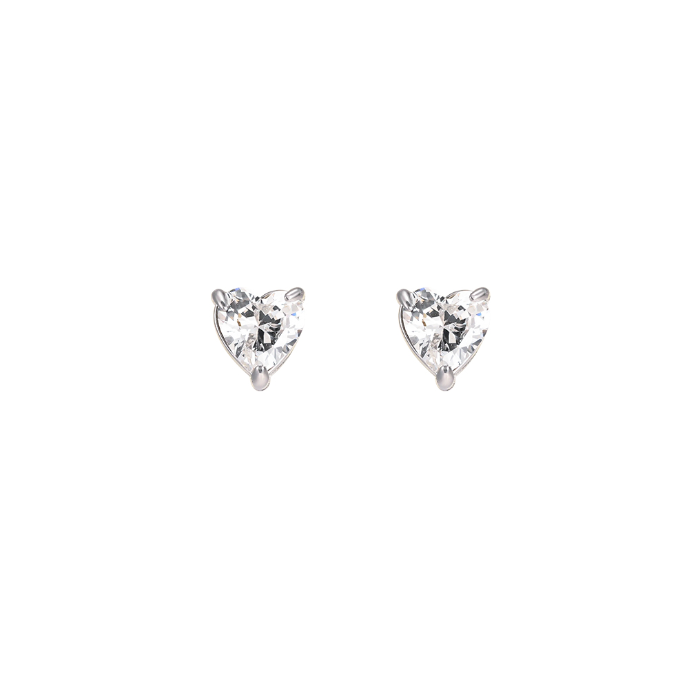 Stainless steel earrings, 5.8 mm, cubic zirconia, heart-shaped