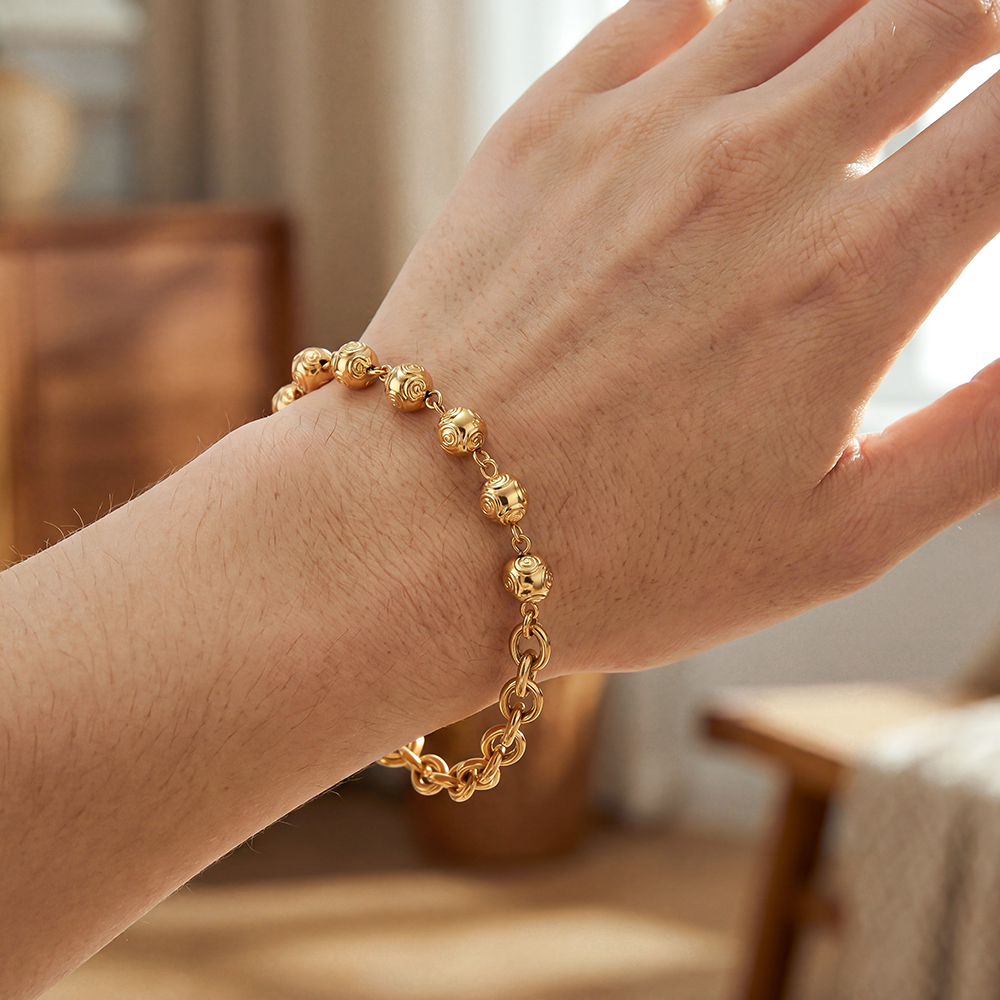 19cm stainless steel bracelet with uniquely designed beads