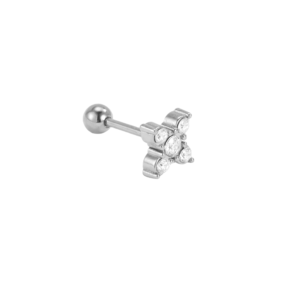 Stainless steel piercing 12mm mini zirconia flower cloverleaf
