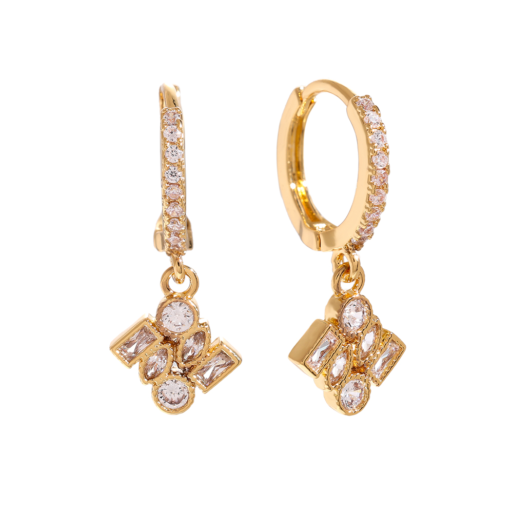Gold-plated earrings 2.5cm Combined Cubes Diamond