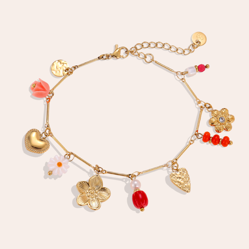 Stainless steel bracelet, 17 cm, pearl flower, rose
