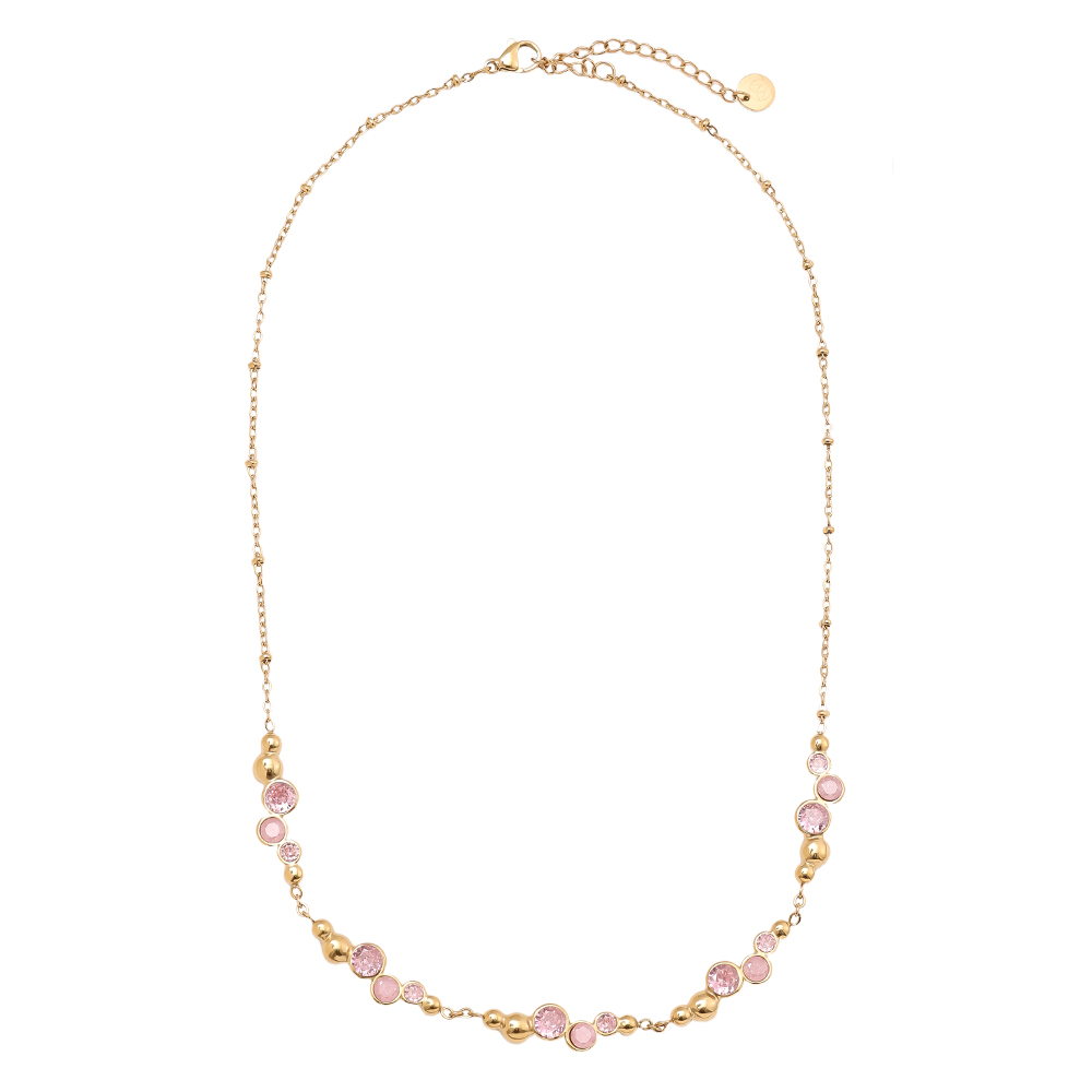 Stainless steel necklace 42cm Pro Pink Round Diamond