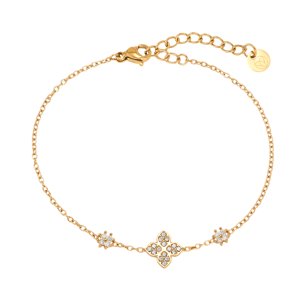 Stainless steel bracelet, 17 cm, with rhinestone shamrock 
