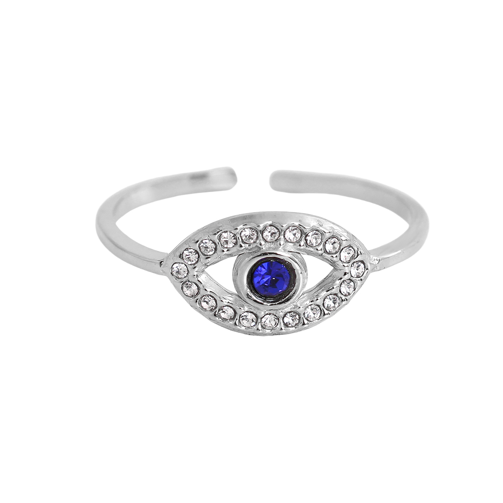 Stainless steel ring Adjustable blue zirconia eyes