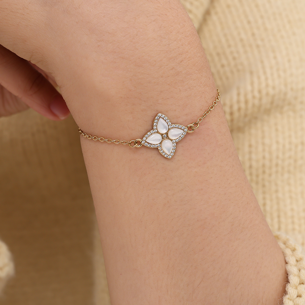 Stainless steel bracelet 15cm Nice Diamond Luckly Flower